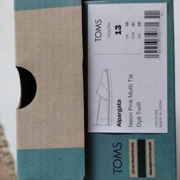 TOMS' Alpargata Neon Pink Multi Tie Dye Twill. Sz Y13 - Picture 8 of 8